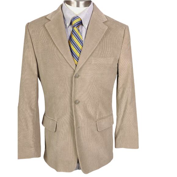 TASSO ELBA Sport Suit Coat Blazer Mens Tan Corduroy Three Button Cotton LARGE - Picture 11 of 11